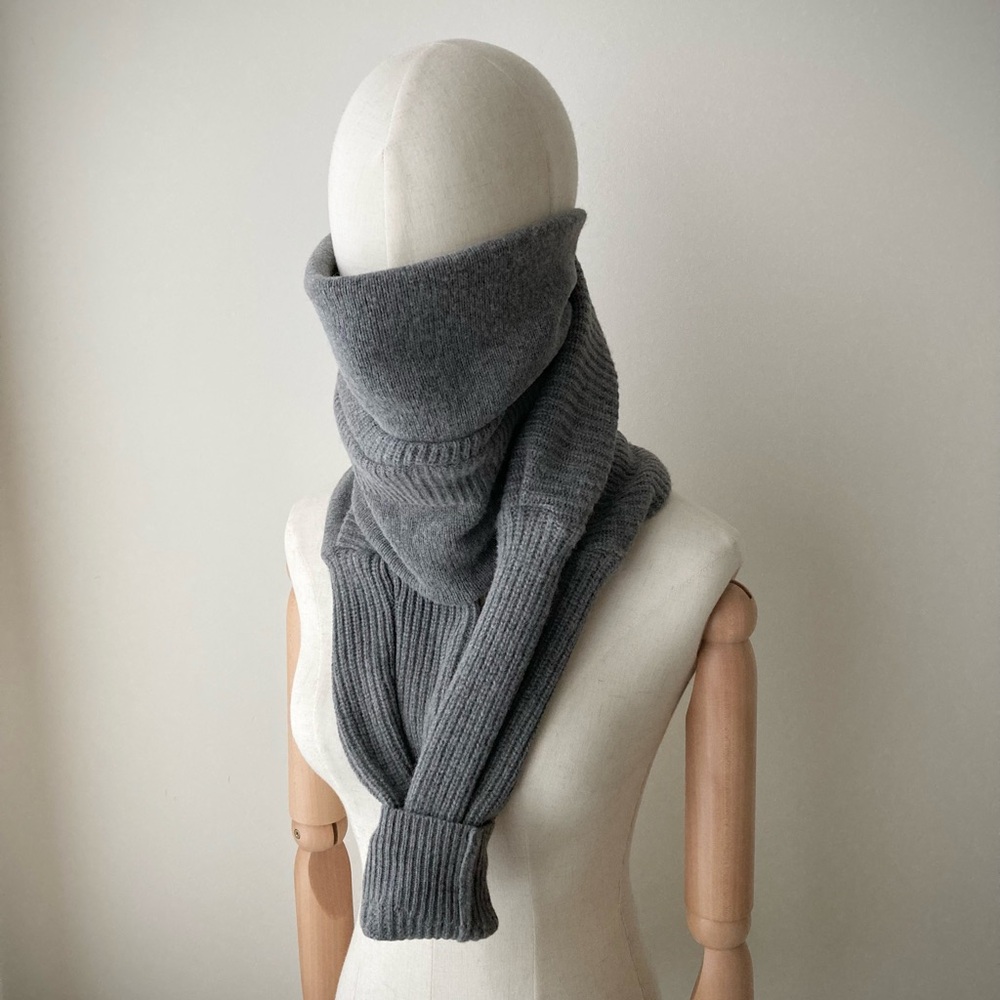 joodito yak wool sweater wrap preppy tie scarf japanese boro ribbed wide gray - Picture 5 of 12
